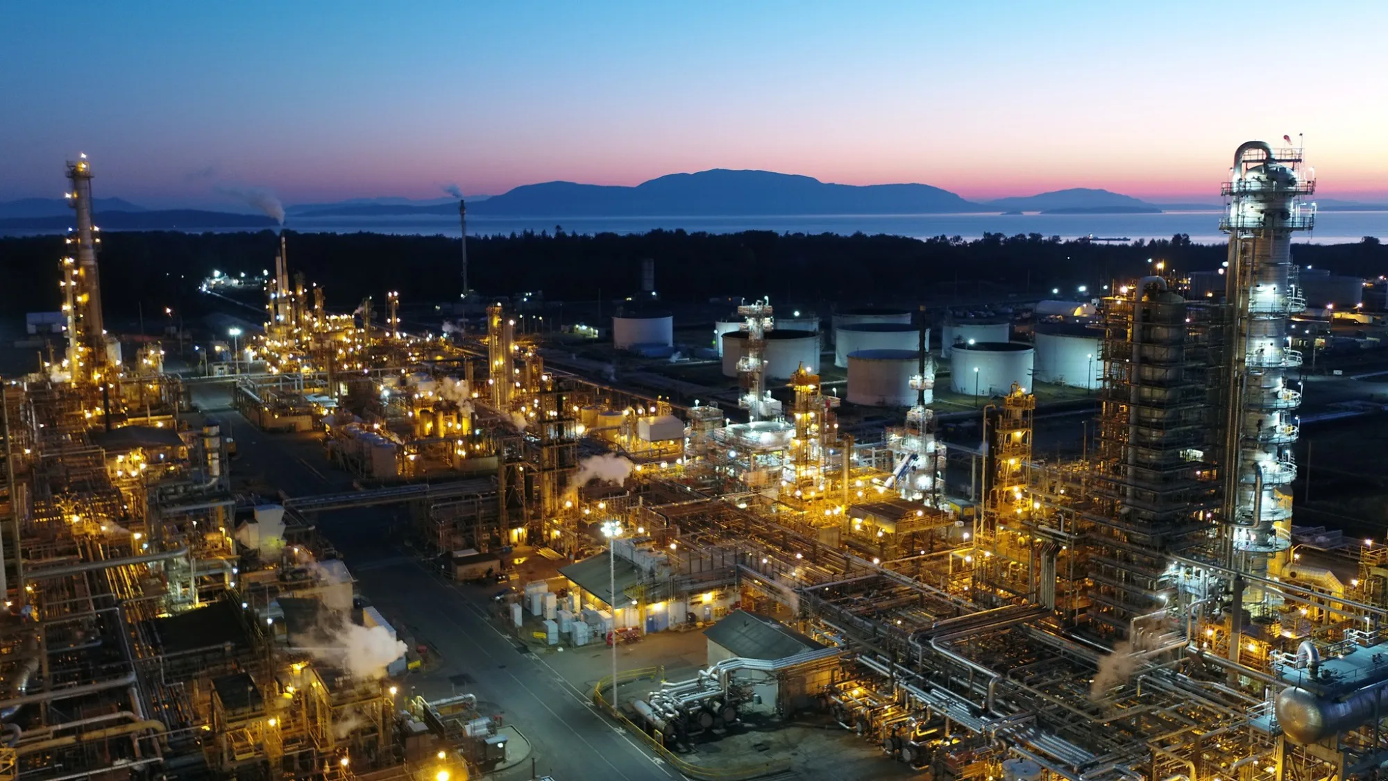 Ferndale refinery at dusk - plant operations hero